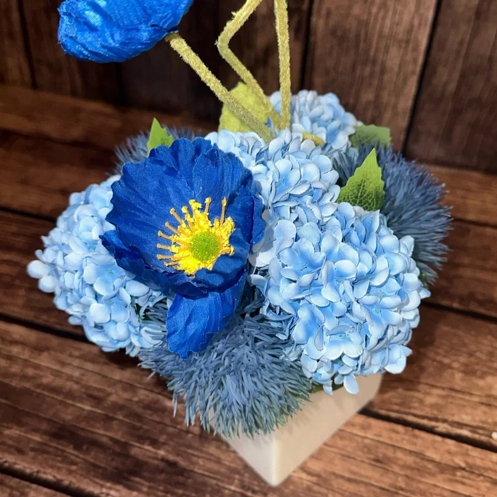Blue Faux Flowers With Vase- New